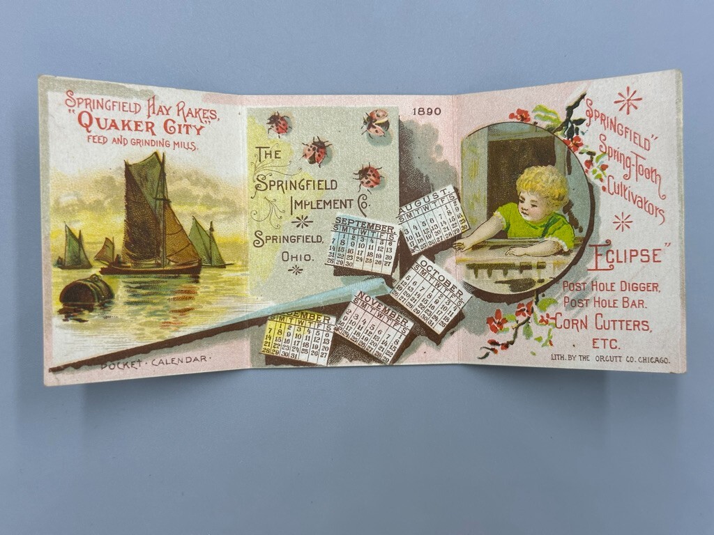 1890 SPRINGFIELD Ohio Implement FARM Advertising ECLIPSE Trade Card QUAKER CITY