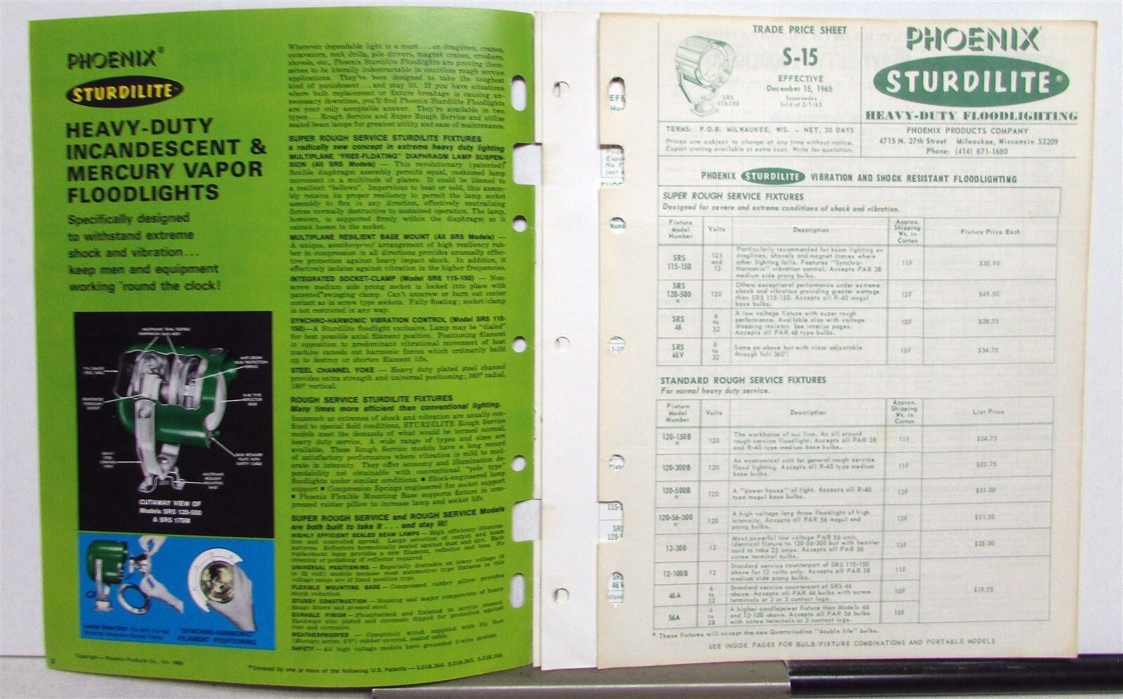 1969 Phoenix Sturdilite With Price List Floodlights Construction Sales Brochure