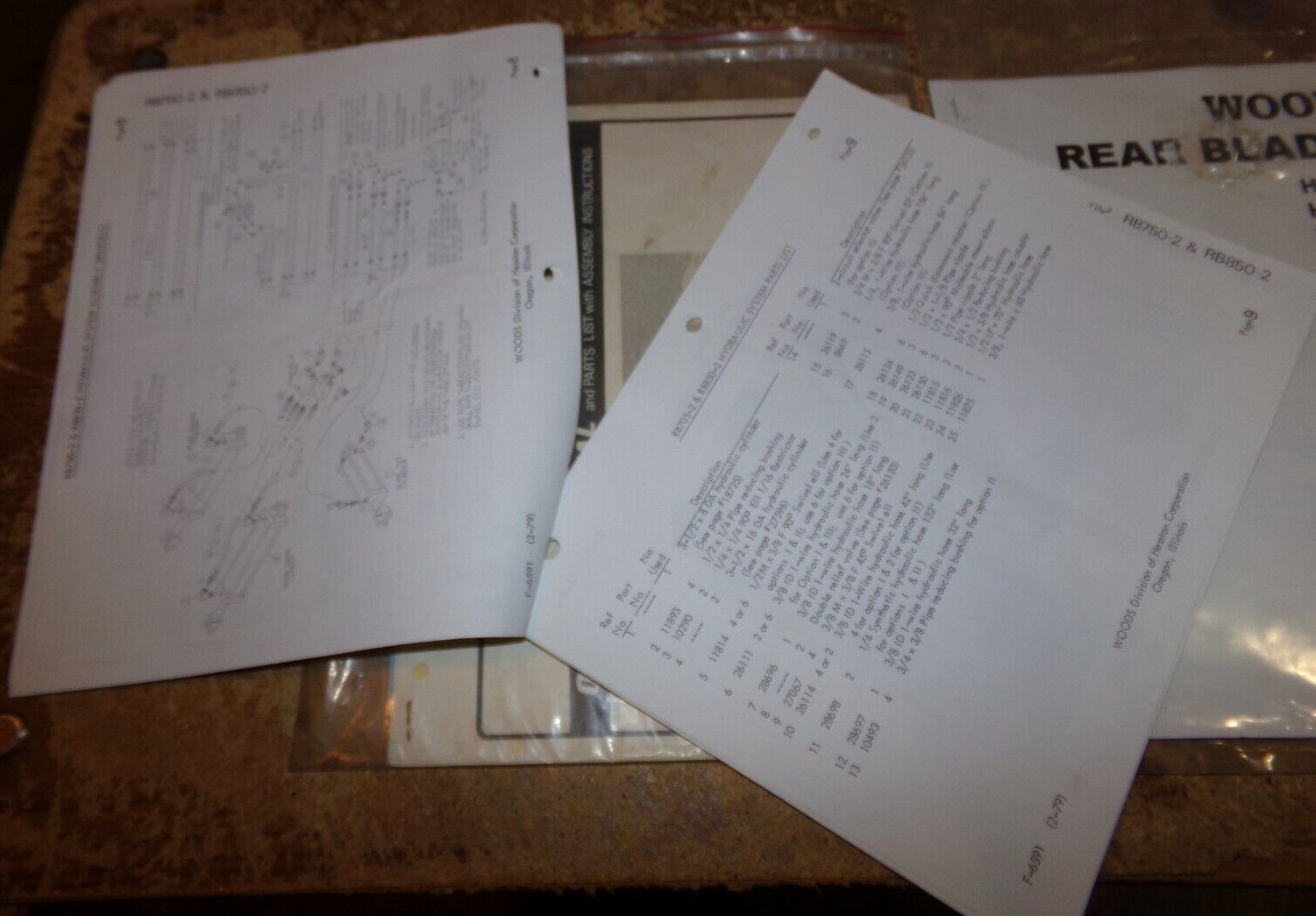 3-lot 1970&rsquo;s-1990&rsquo;s woods rear blades owners manuals in good shape used