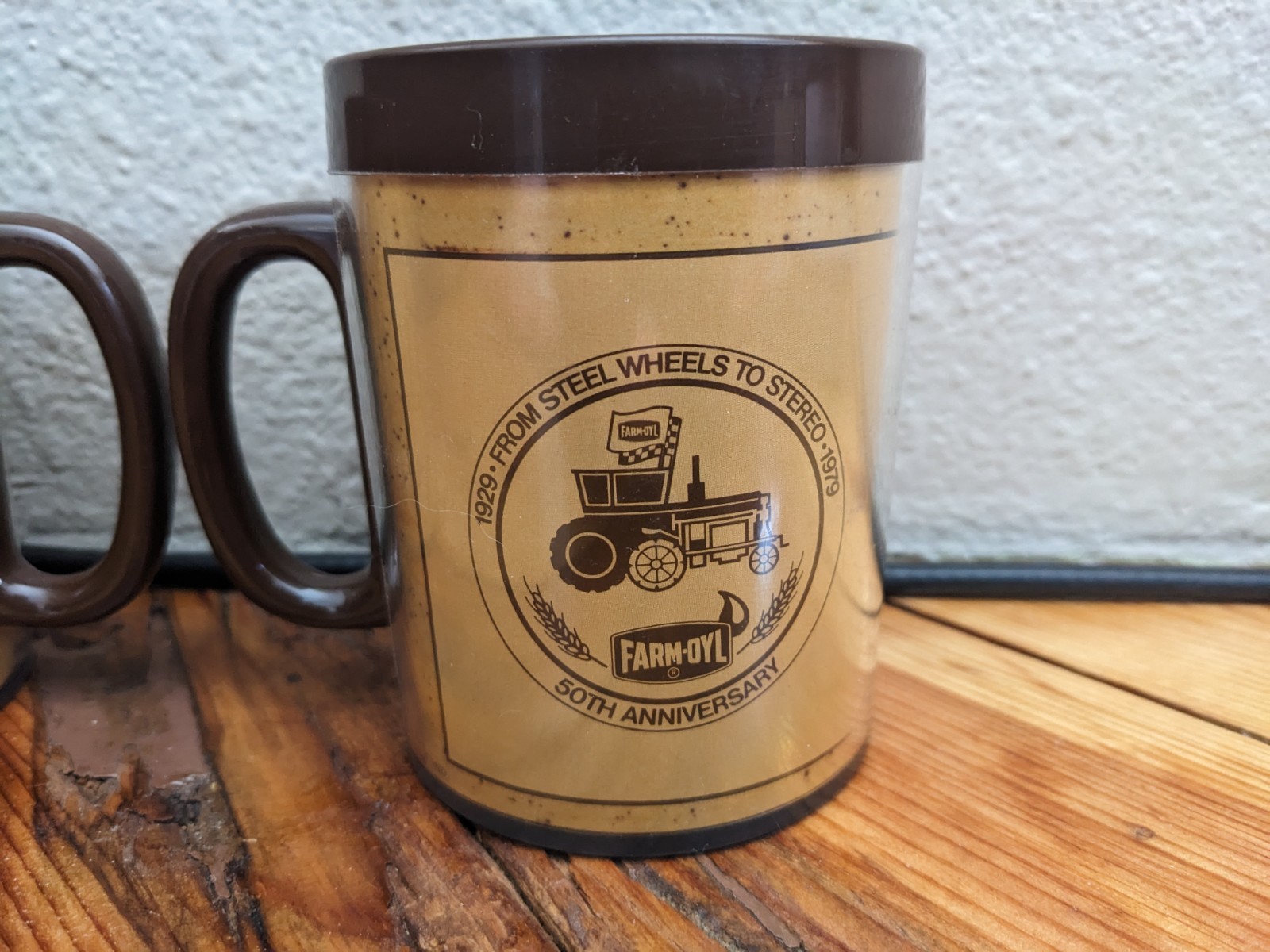 2 FARM-OYL 50TH ANNIVERSARY PROMOTIONAL ADVERTISING MUGS VINTAGE THERMOSERV