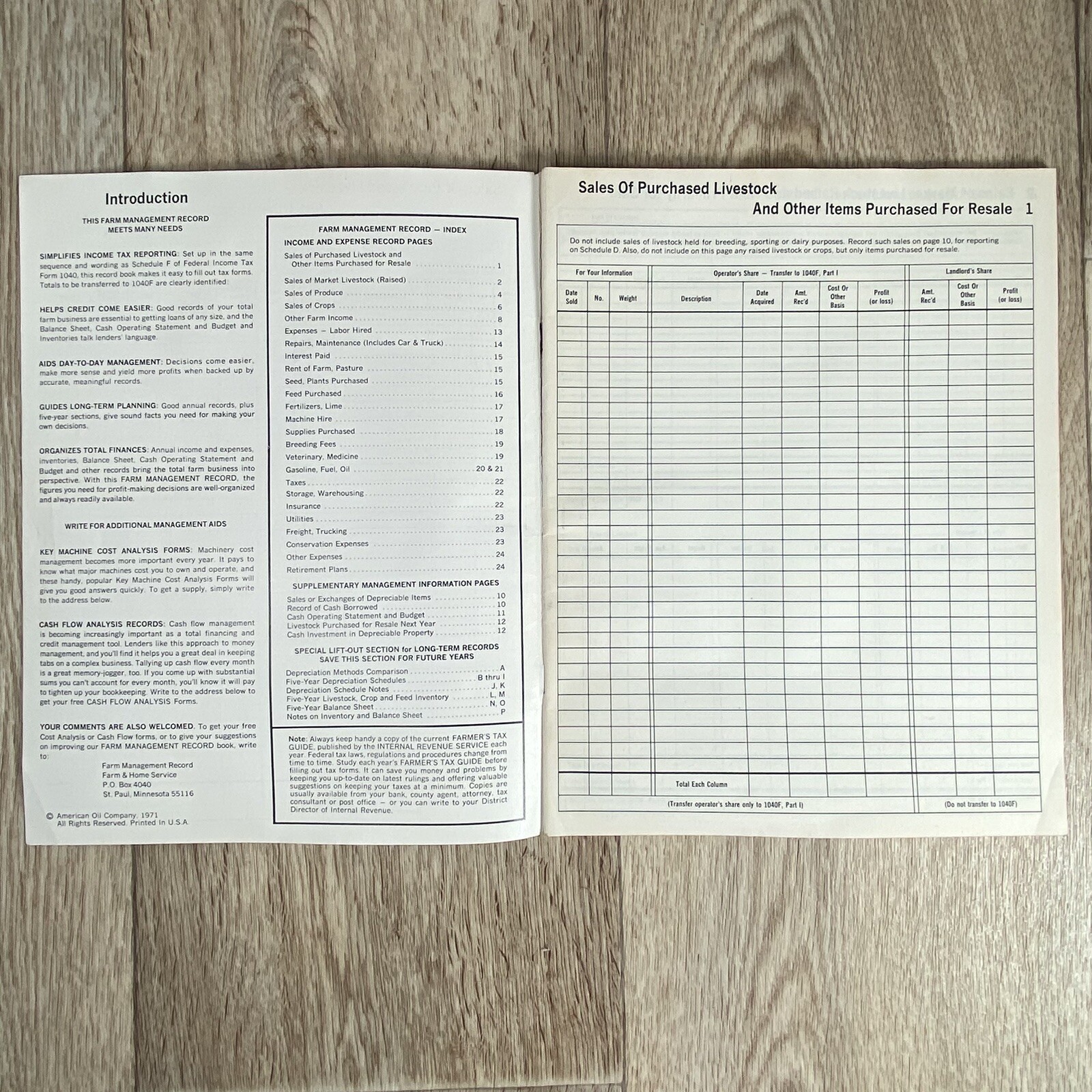 Unused Farm Accounting Record Book Standard Oil 1972 Income & Expense, Taxes