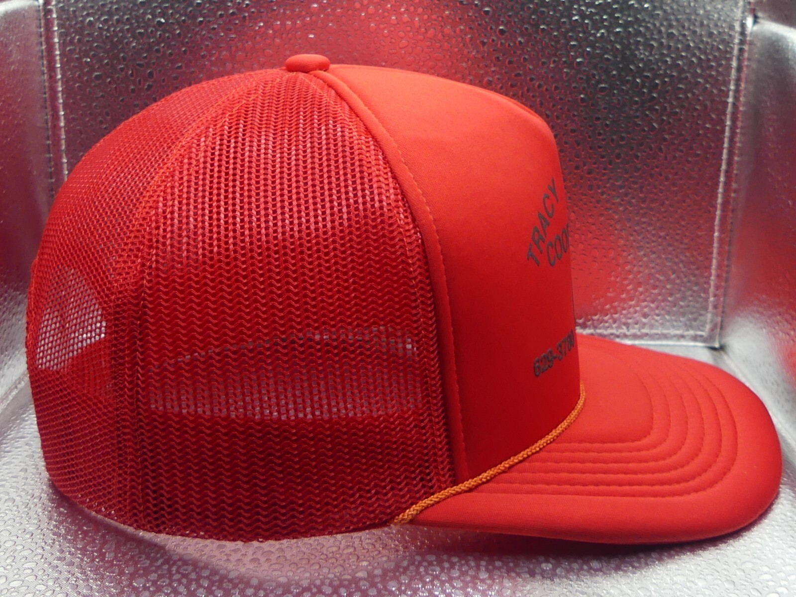 Tracy Garvin Cooperative MN Farming Services Red Black Rope Mesh Trucker Hat Cap