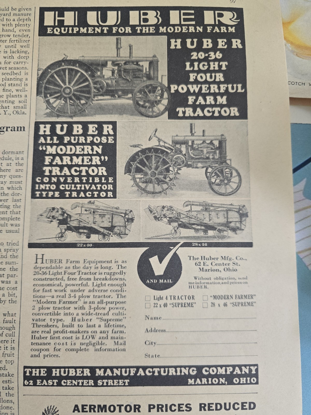 1931 Huber 20-36 Light Four Modern farmer tractor cultivator Vintage Ad