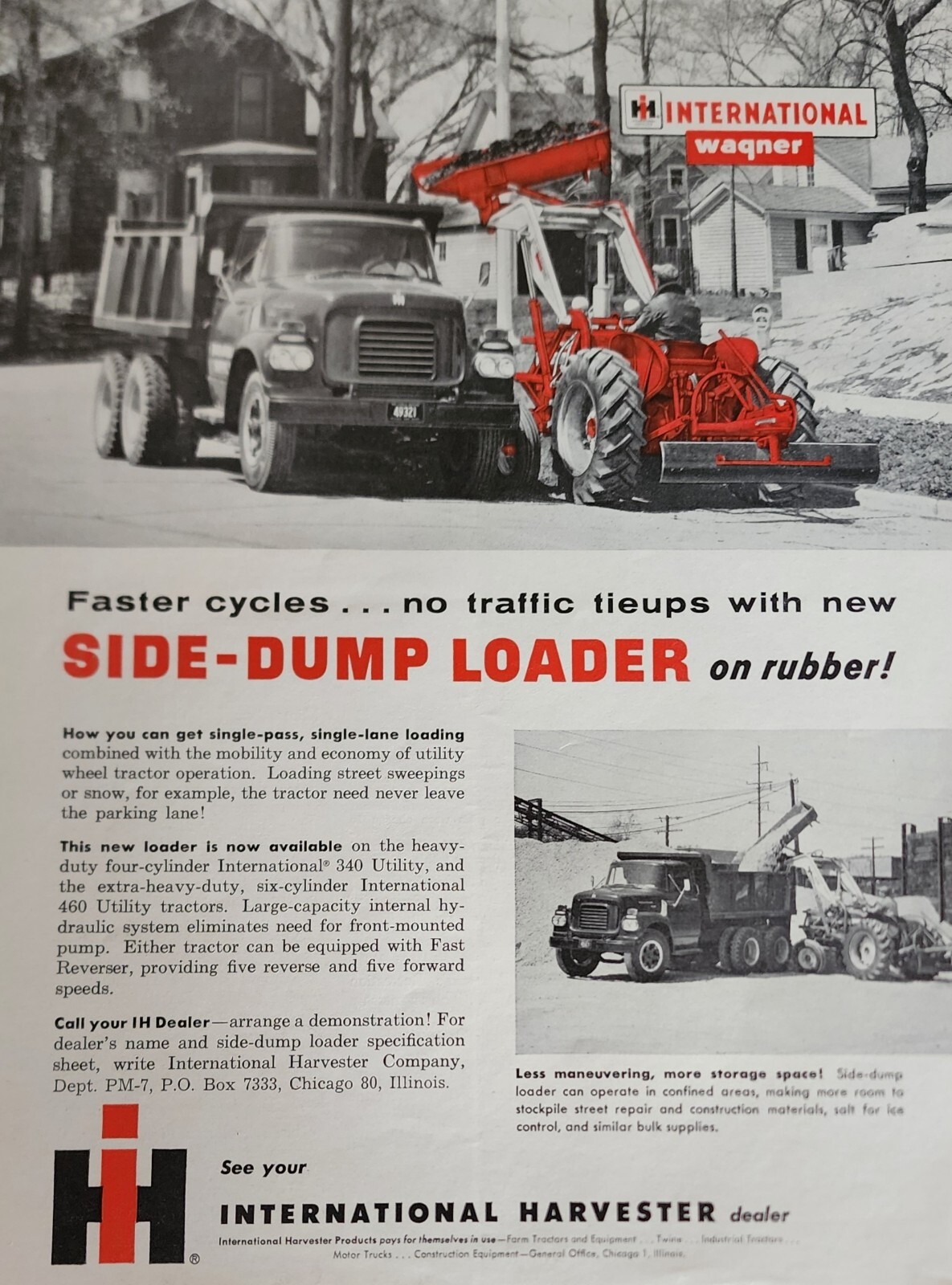 International Harvester IH Tractor Magazine Ad Dump Loader Picture Vtg Decor