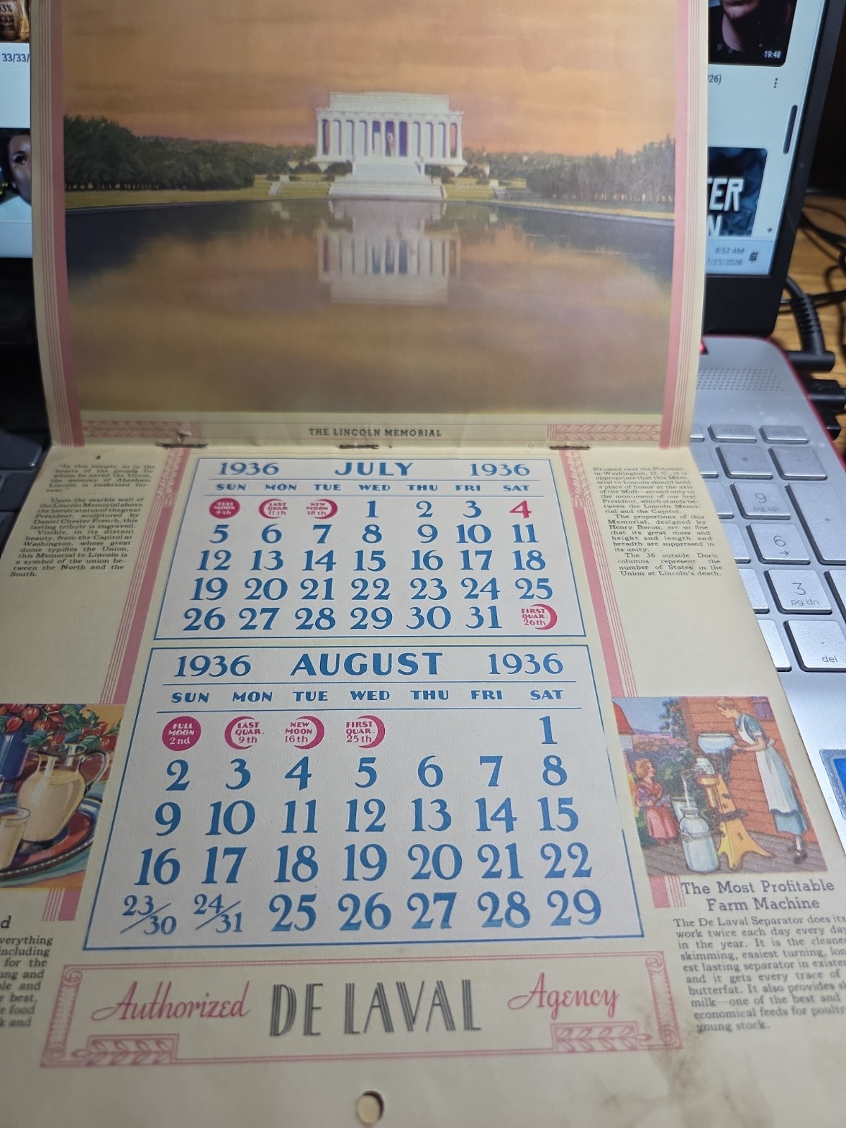 1936 Endicott Coop G L F Inc Union N Y Complete Advertsing Calendar