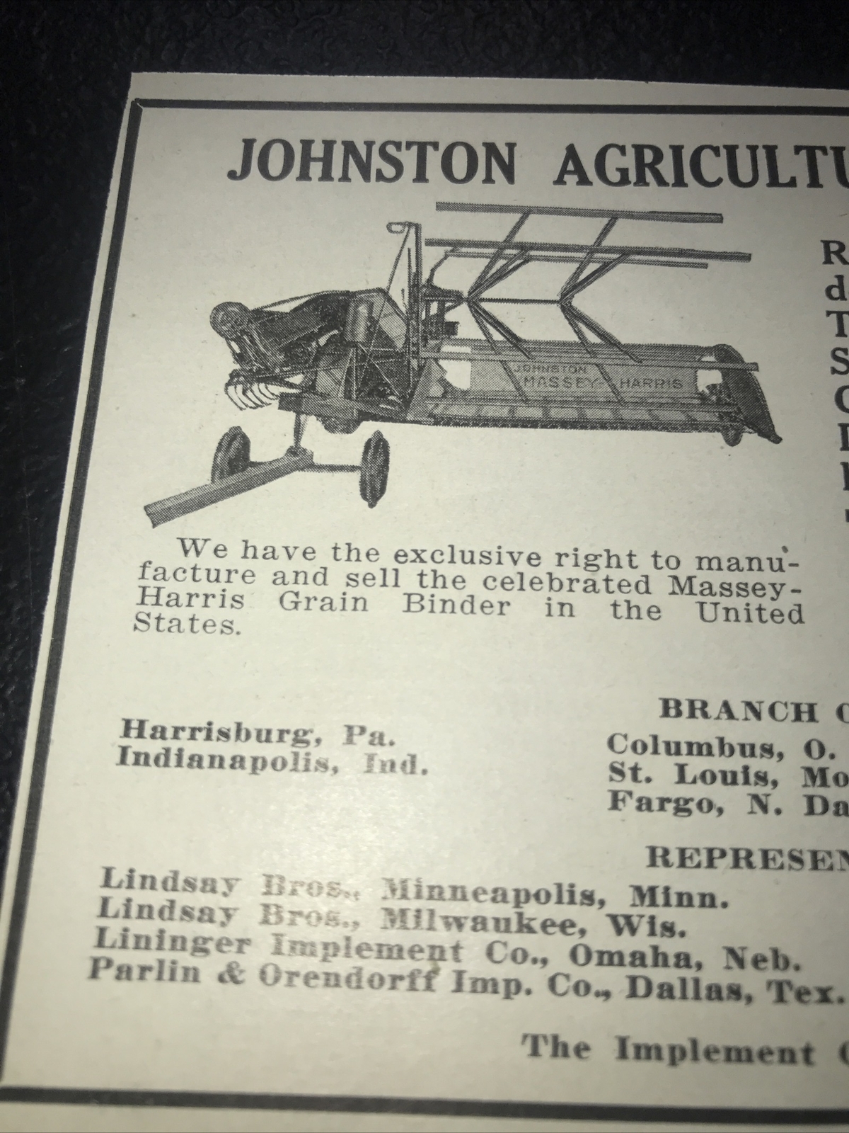 1916 Johnston Harvester Co. Farm Advertising – Batavia – New York