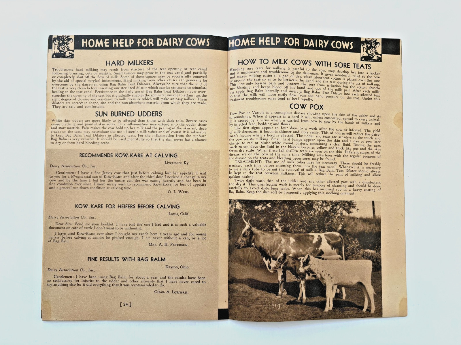 1939-40 Booklet « Home Help for Dairy Cows » w/ Formula « Kow-Kare » *