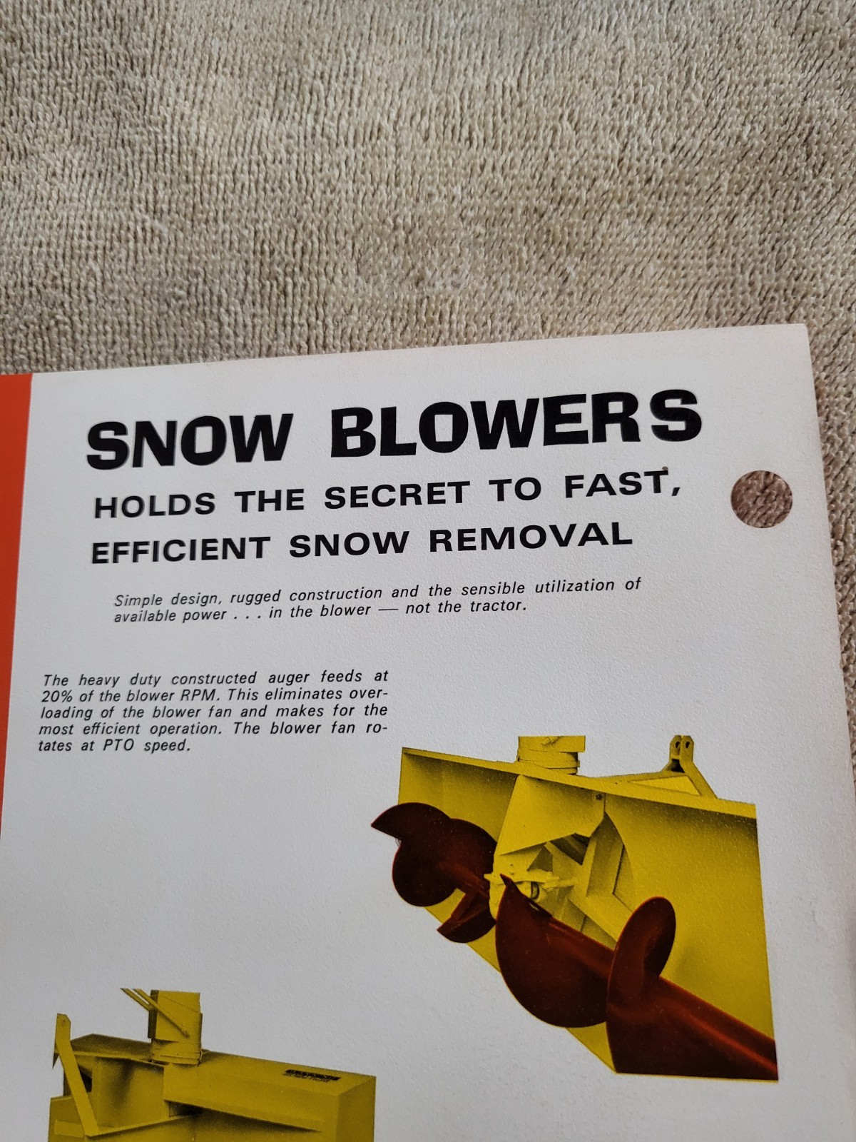 HANSON Vintage 1960s Snowblowers Sales BROCHURE Tractor Rear Mount PTO 3point
