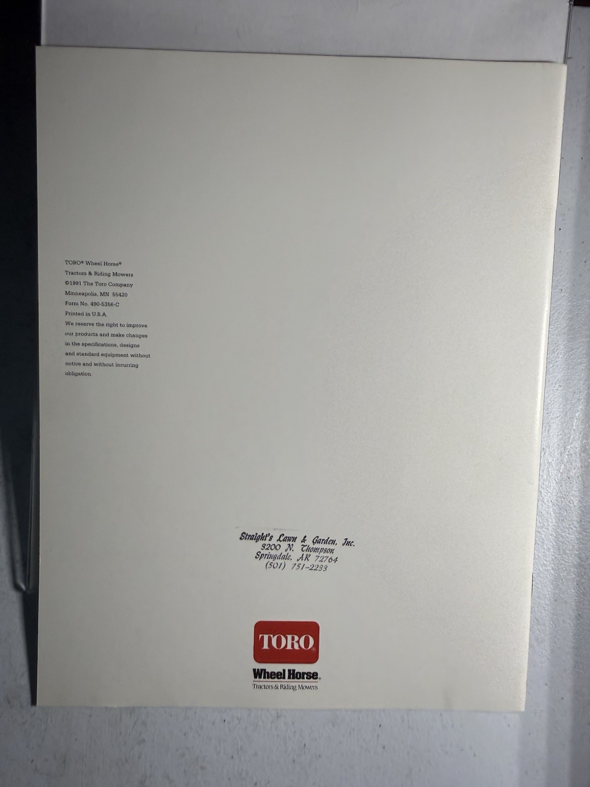 Toro Wheel Horse Yard/Lawn Tractors Rear-Engine Riders Catalog 1992