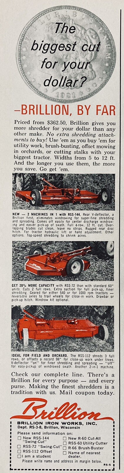 1965 AD.(XH48)~BRILLION IRON WORKS, BRILLION, WIS. BRILLION SHREDDERS