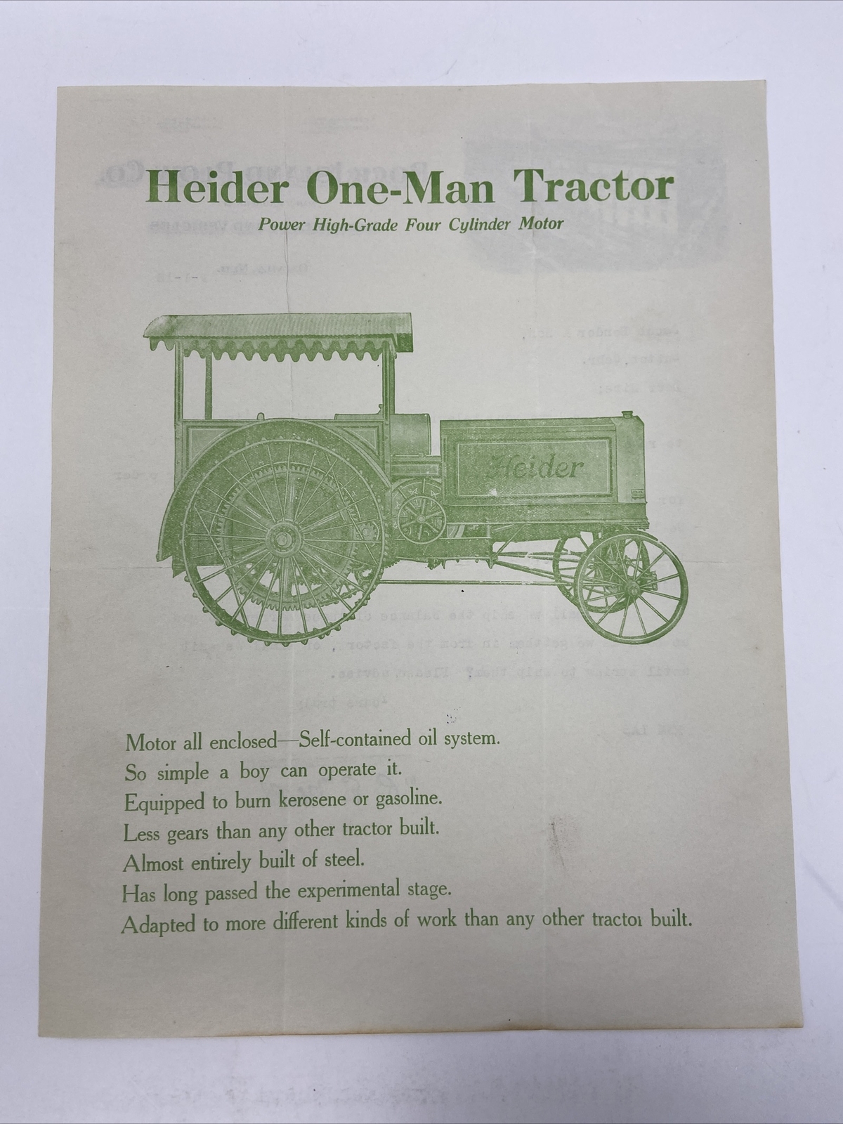 1916 Rock Island Plow Co. Letterhead Advertising Heider One Man Tractor Farming