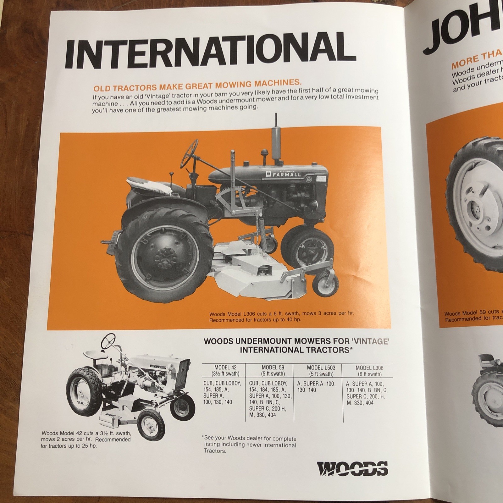 1969 Woods Undermount Mowers for Tractors Sales Brochure Model John Deere ￼Ford