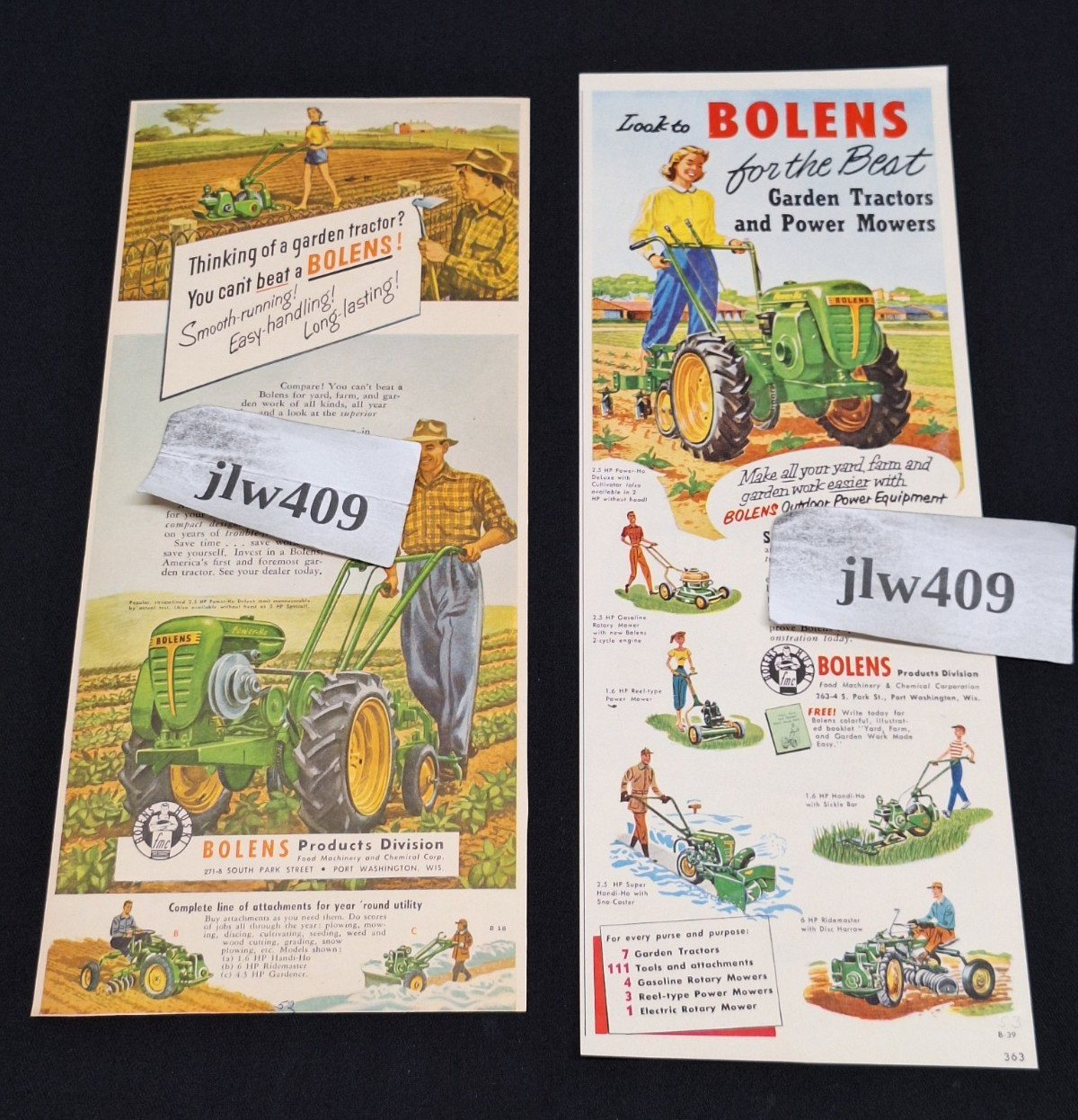 2 Vintage 1952 1953 BOLENS GARDEN TRACTOR MOWERS Original Print Ads Magazine