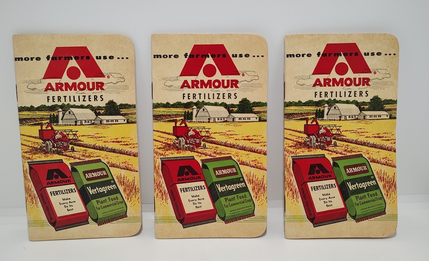 3 VINTAGE 1961/1962 ARMOUR FERTILIZER POCKET NOTE PADS (UNUSED) New Old Stock