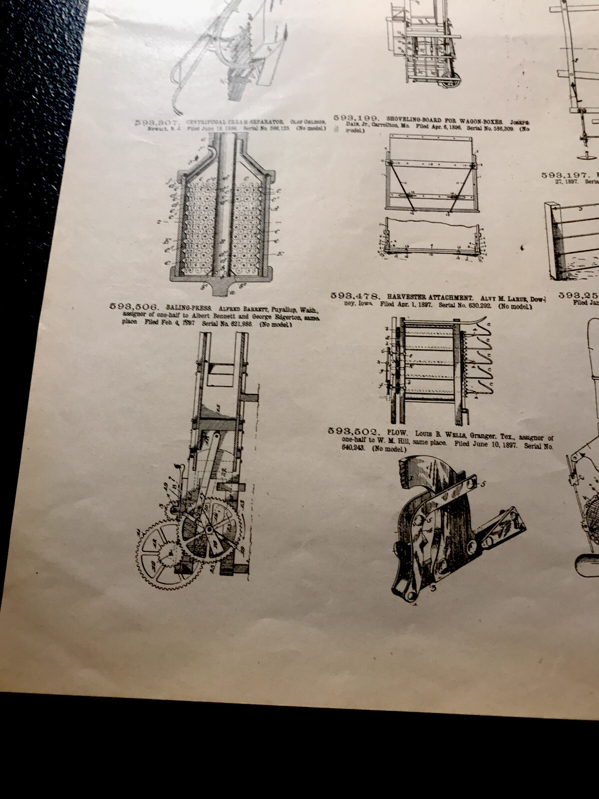ORIGINAL 1897 Farm Implement Patents Advertising – Double Sided – 10” X 15”