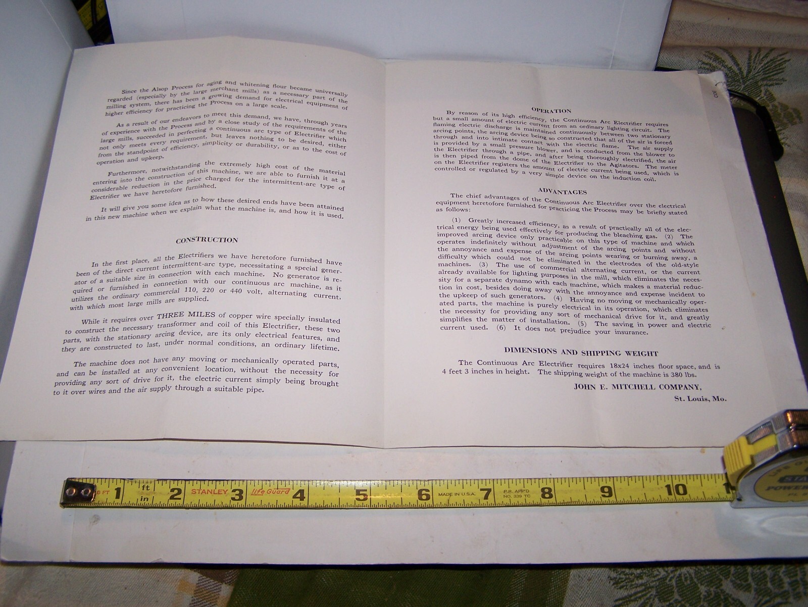 CONTINUOUS ARC ELECTRIFIER John Mitchell Sale Brochure Hit Miss Motor Flour Mill