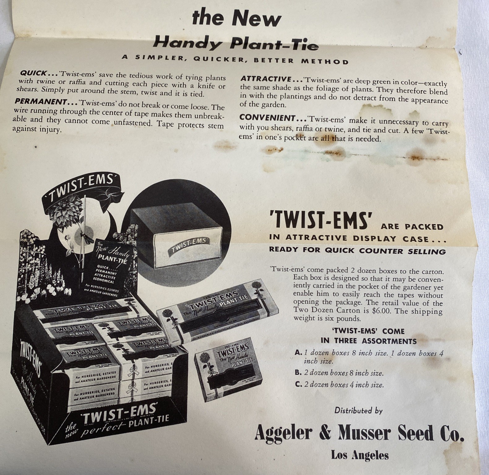 Aggeler Musser Twist-Ems Garden Ties Paper w/Wire Center Advertising Pamphlet US