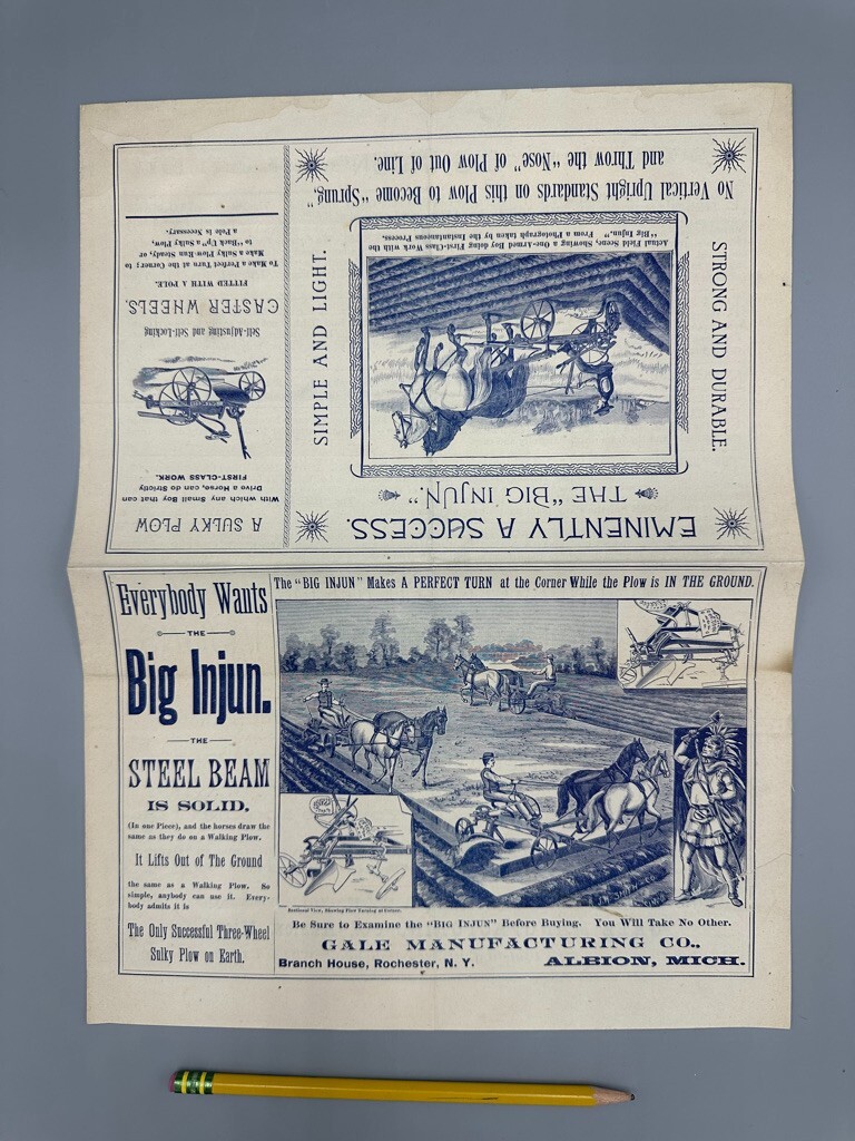 1888 GALE PLOW Big Injun FARM Advertising ALBION Michigan Circular