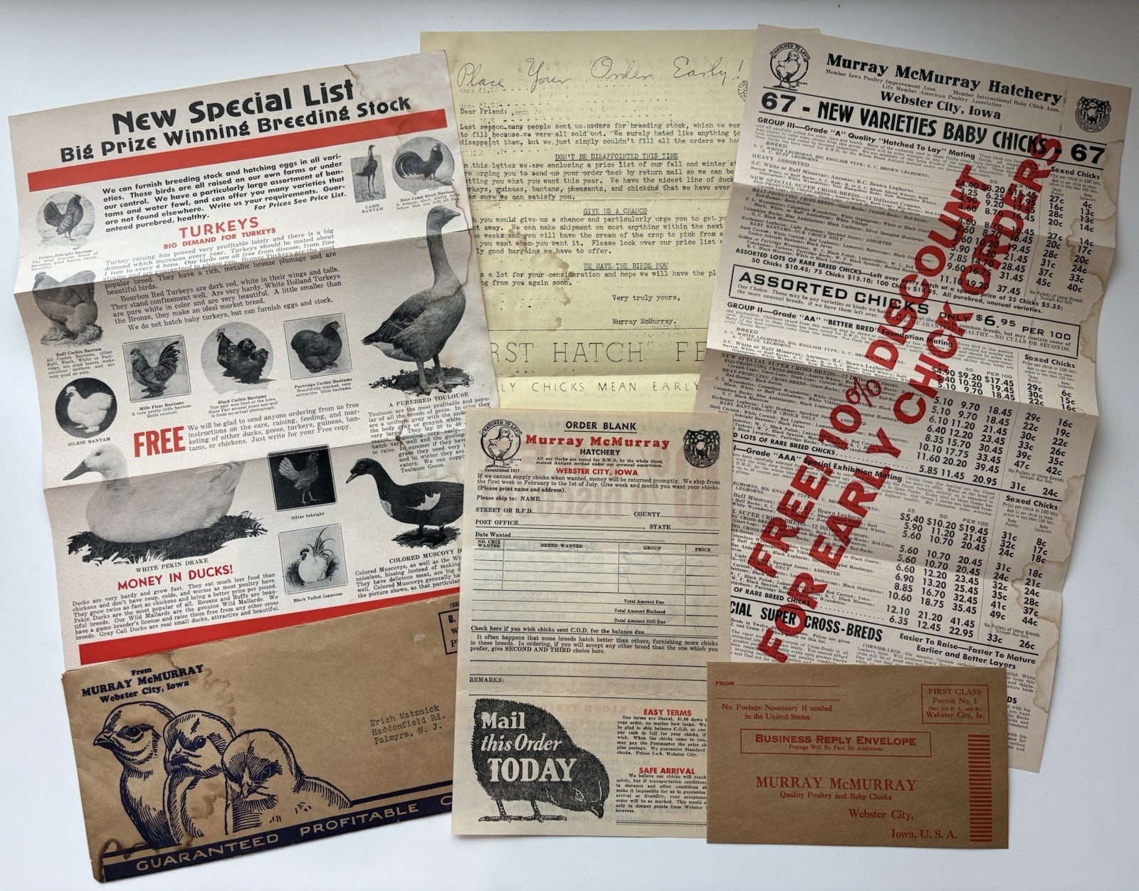 Vintage 1948 Murray McMurray Hatchery Webster City Iowa Chicks Stock Advert Lot