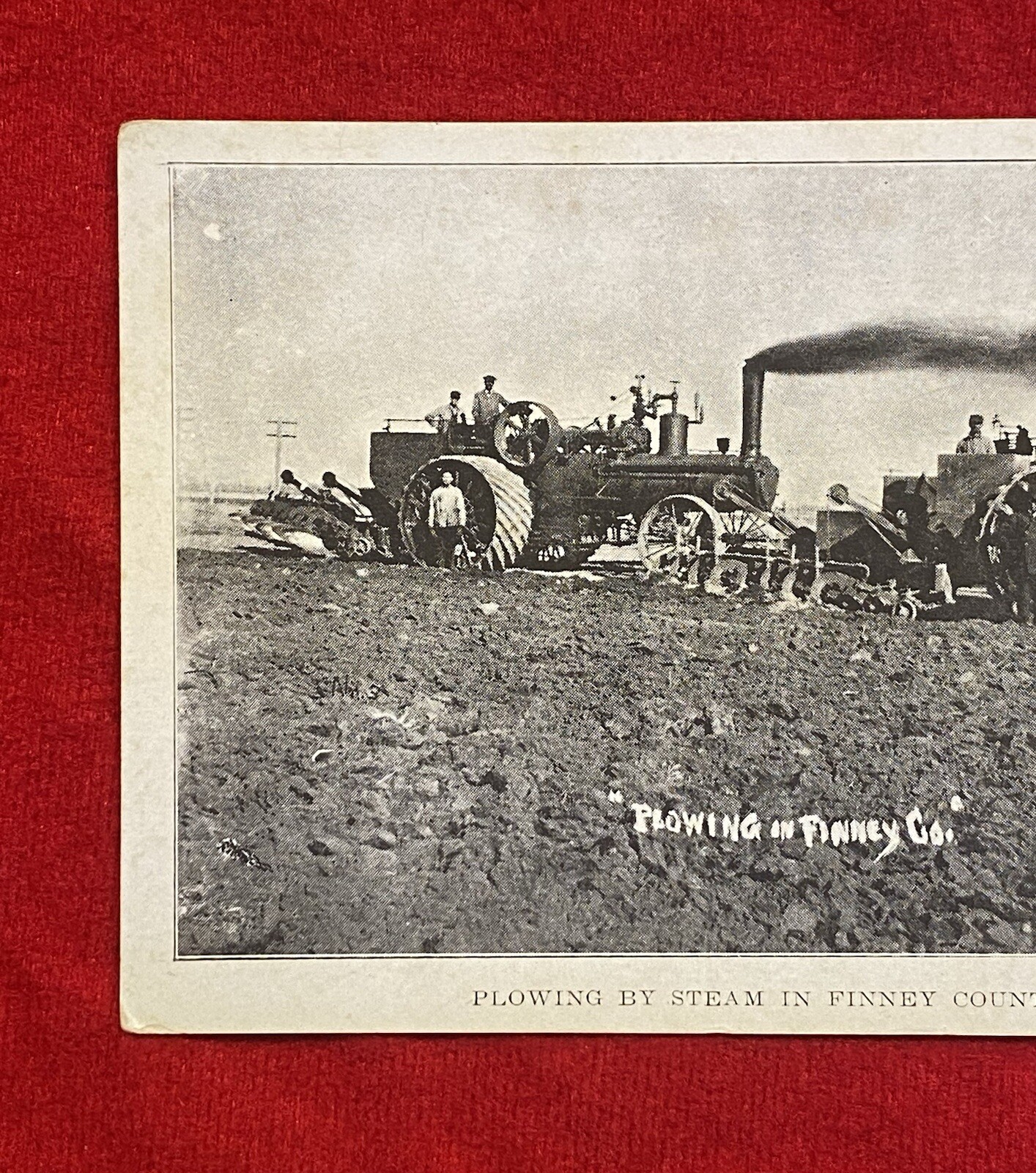 1912 « PLOWING BY STEAM IN FINNEY COUNTY-KANSAS » {STEAM TRACTOR ENGINE} POSTCARD!