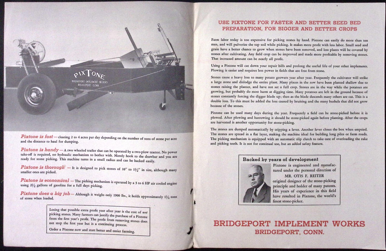 1954 Pixtone The World&rsquo;s Finest Stone Picker Brochure Bridgeport Implement Works