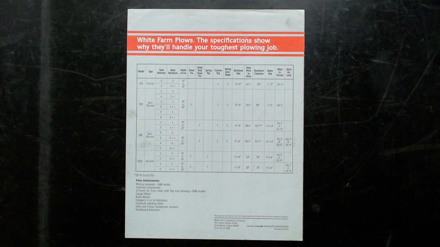 White Farm Equipment Plows Brochure Vintage Agriculture 1980s