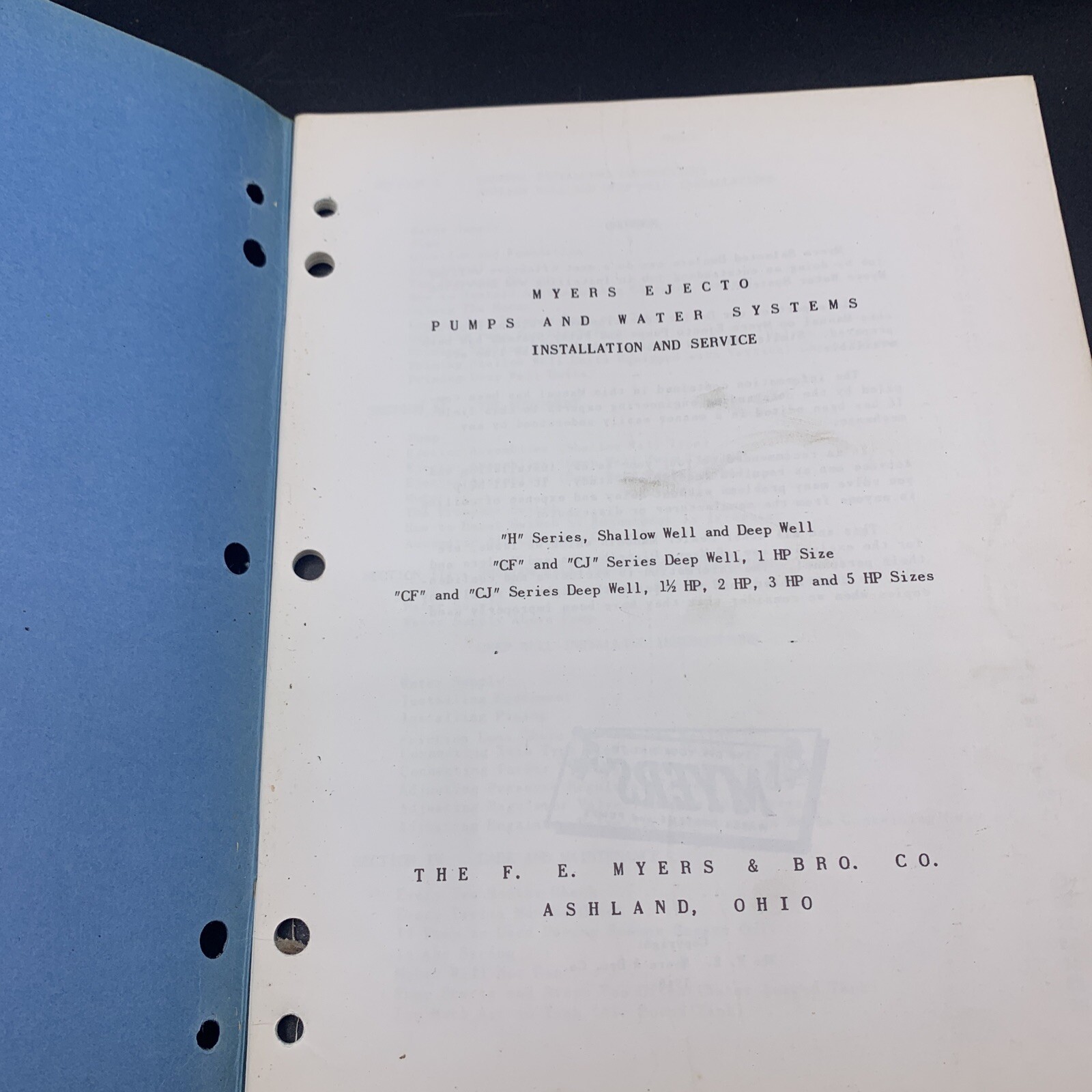 Original 1948 F.E. Myers Installation & Service Pumps Manual EJM-48