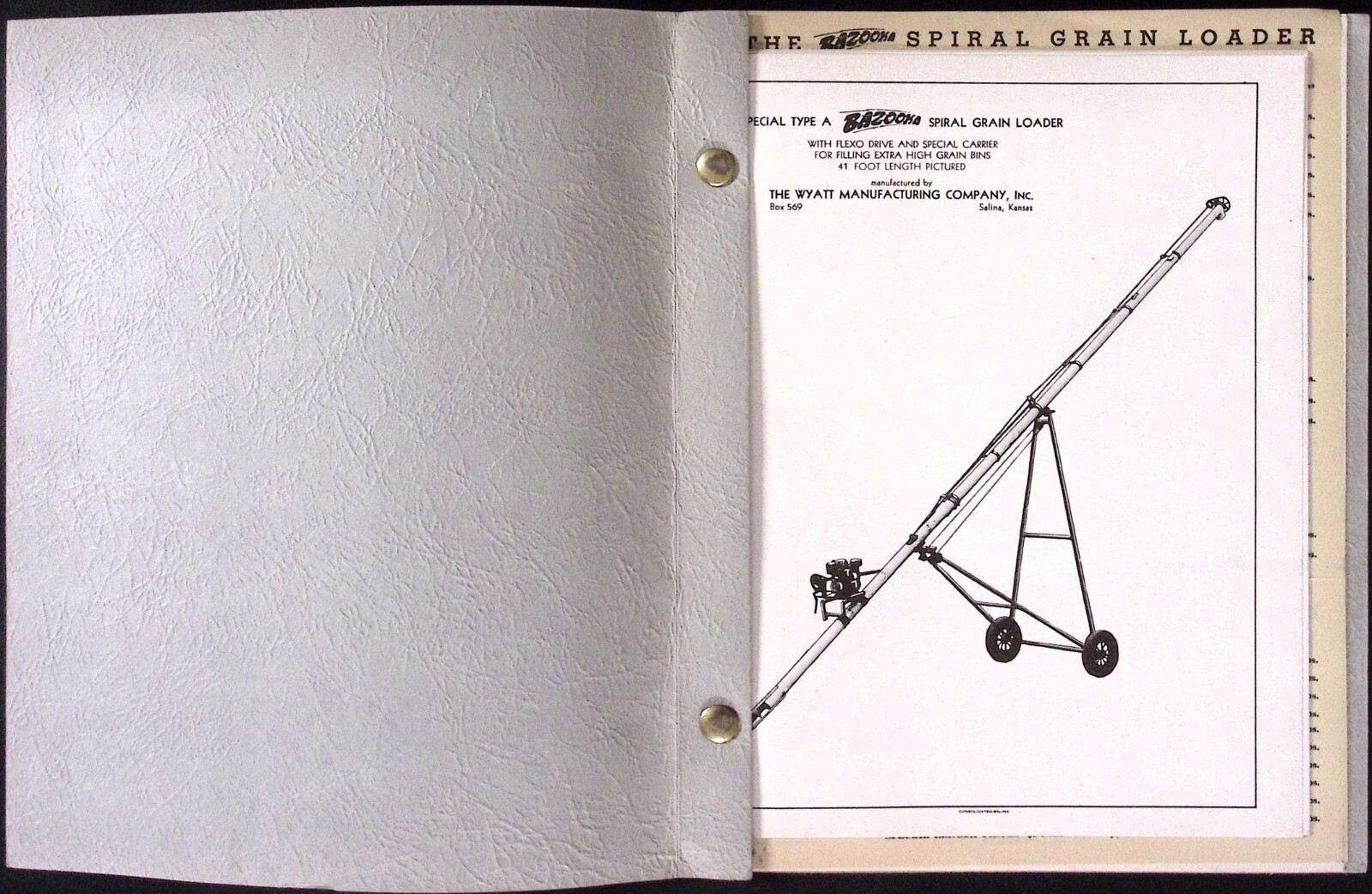 1952 Bazooka Spiral Grain Loader Brochure Folder Wyatt Mfg Co Salina KS