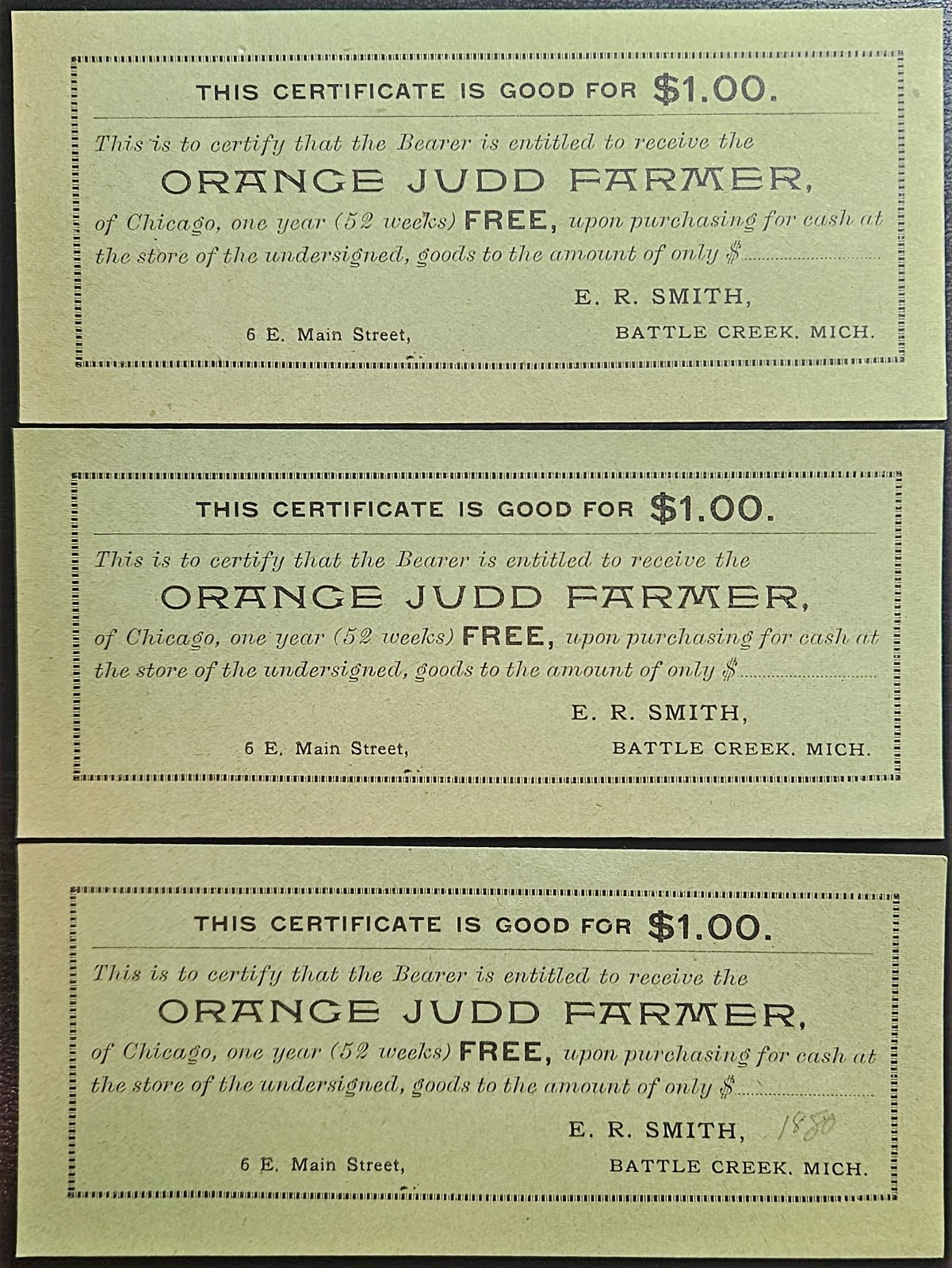Orange Judd Farmer Magazine Advertising Brochure 3x Coupons Chicago IL c1880