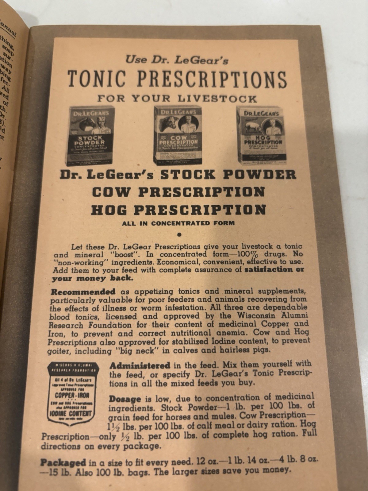 Vintage Dr LeGear Live Stock Manual Poultry Guide Farm Advertising Booklet 25c