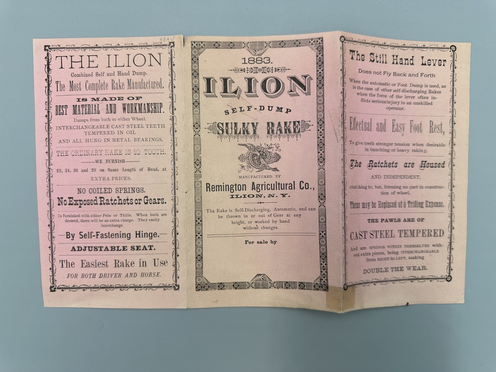 1883 REMINGTON Arms AGRICULTURAL Farm Advertising ILION Sulky Rake NY