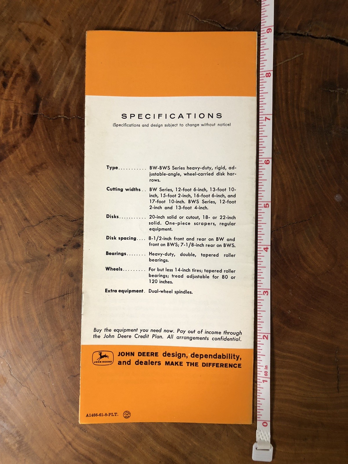 John Deere BW BWS Disk Harrows For 1961 Brochure FCCA