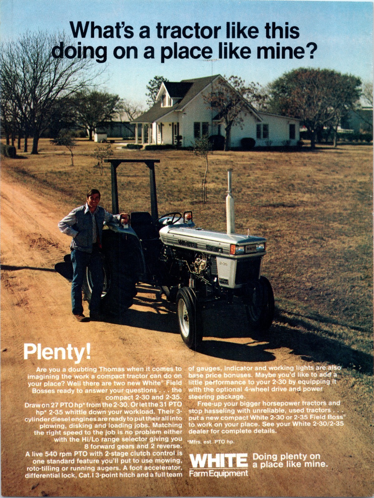 1979 White Farm Equipment 2-35 Field Boss Tractor 70&rsquo;s Vintage Print Ad