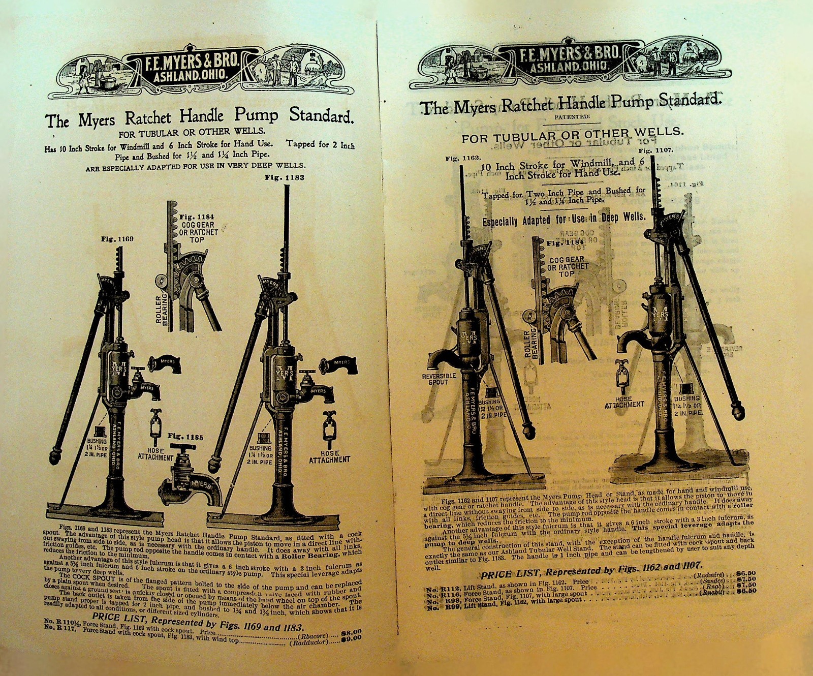FE Myers & Bro Ratchet Handle Pumps Catalog ca 1910 Ashland Ohio
