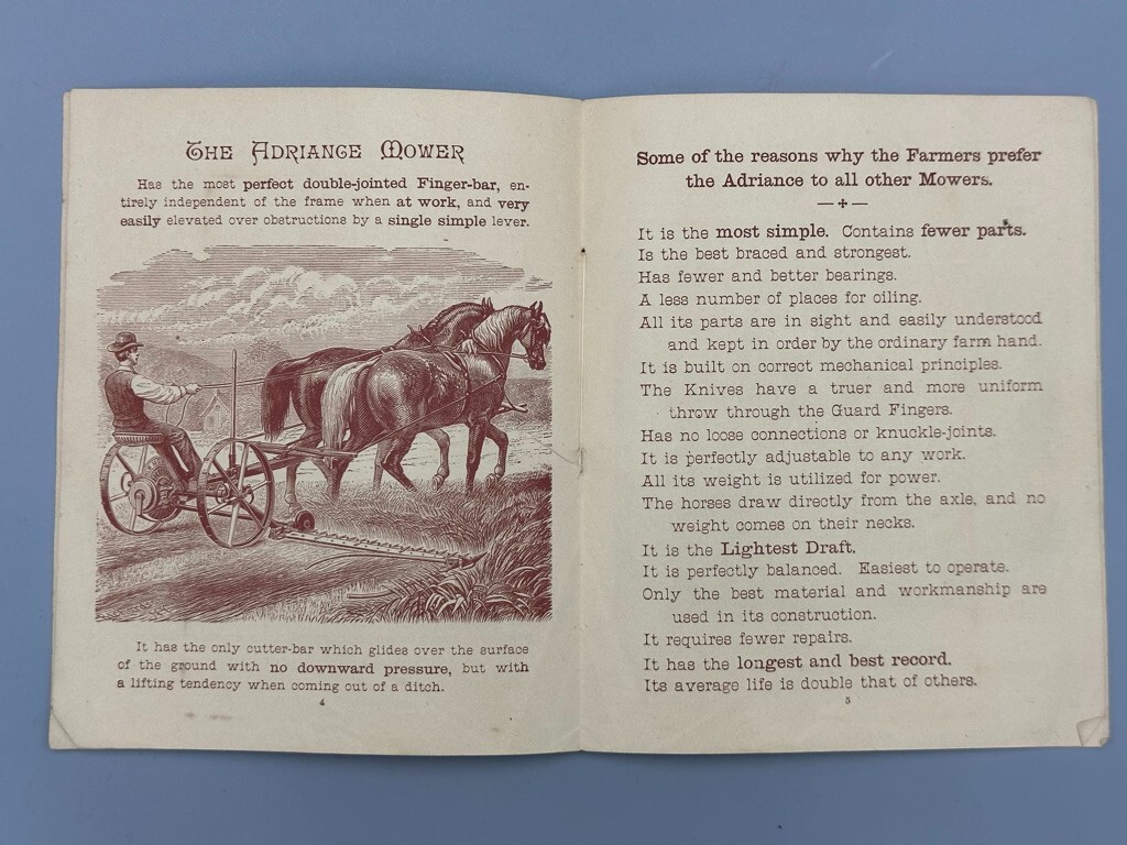1885 BUCKEYE Works MOWER Reaper Adriance Platt FARM Advertising Trade Card Era
