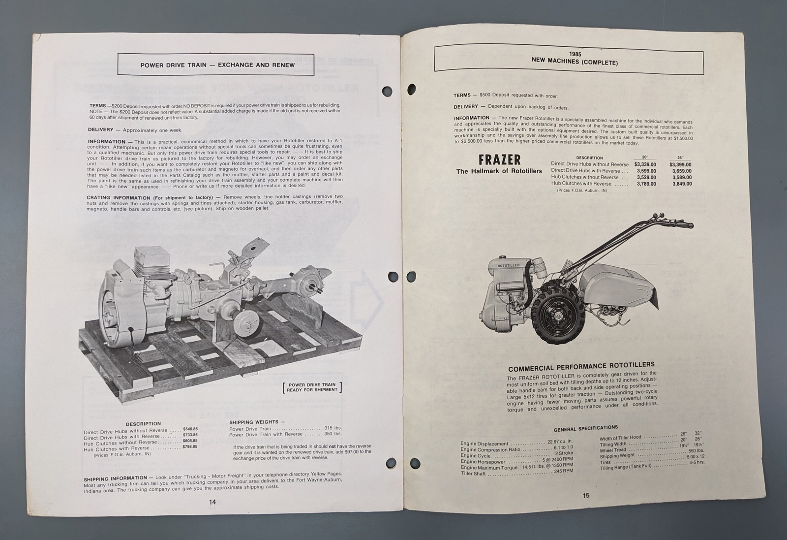 VTG Frazer Farm Equipment 1985 Rototiller Factory Parts + Price Catalog