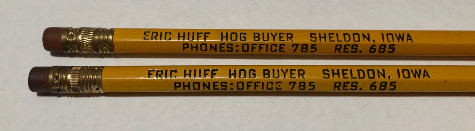 Vintage Sheldon Iowa Eric Huff Hog Buyer Livestock Pencils Unsharpened
