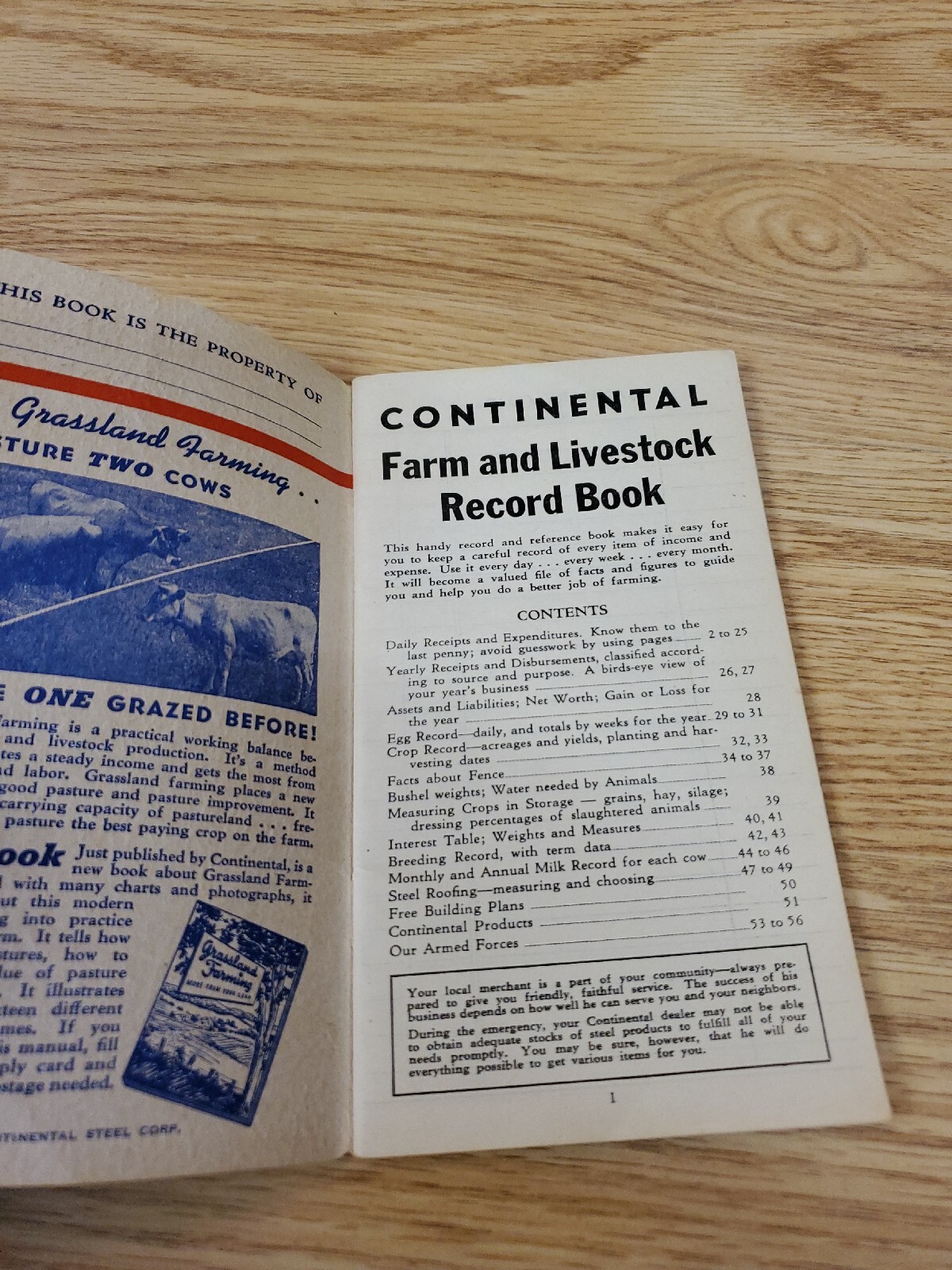 VTG 1943 Continental Farm And Livestock Record Book Lee Center Illinois
