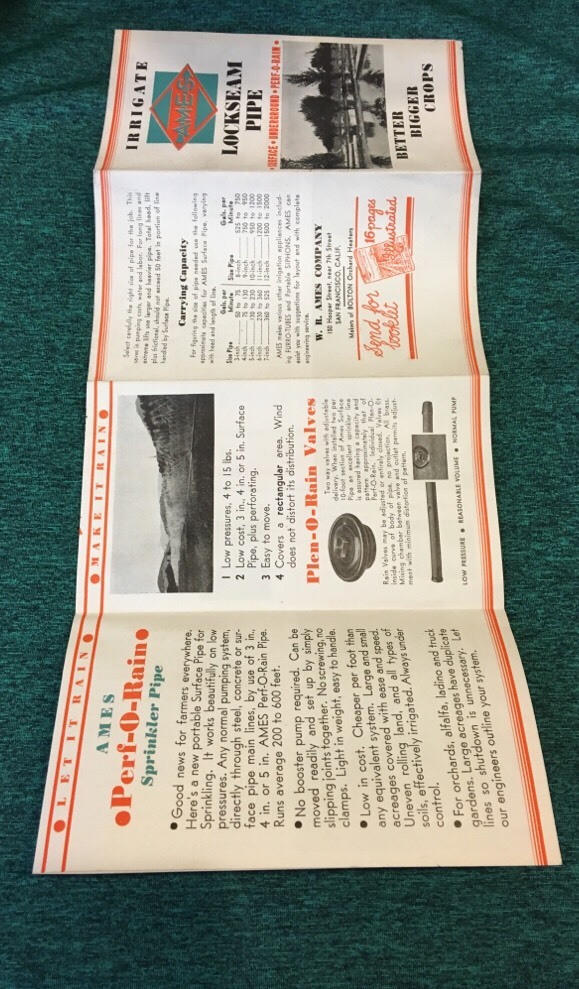 Vintage Ames Irrigate Lockseam Pipe Brochure and Price List 1930&rsquo;s-1940&rsquo;s