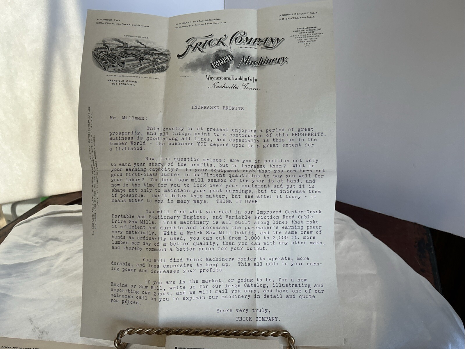 Frick Company Eclipse Machinery Nashville Tn 1913 Advertising Brochure & Letter