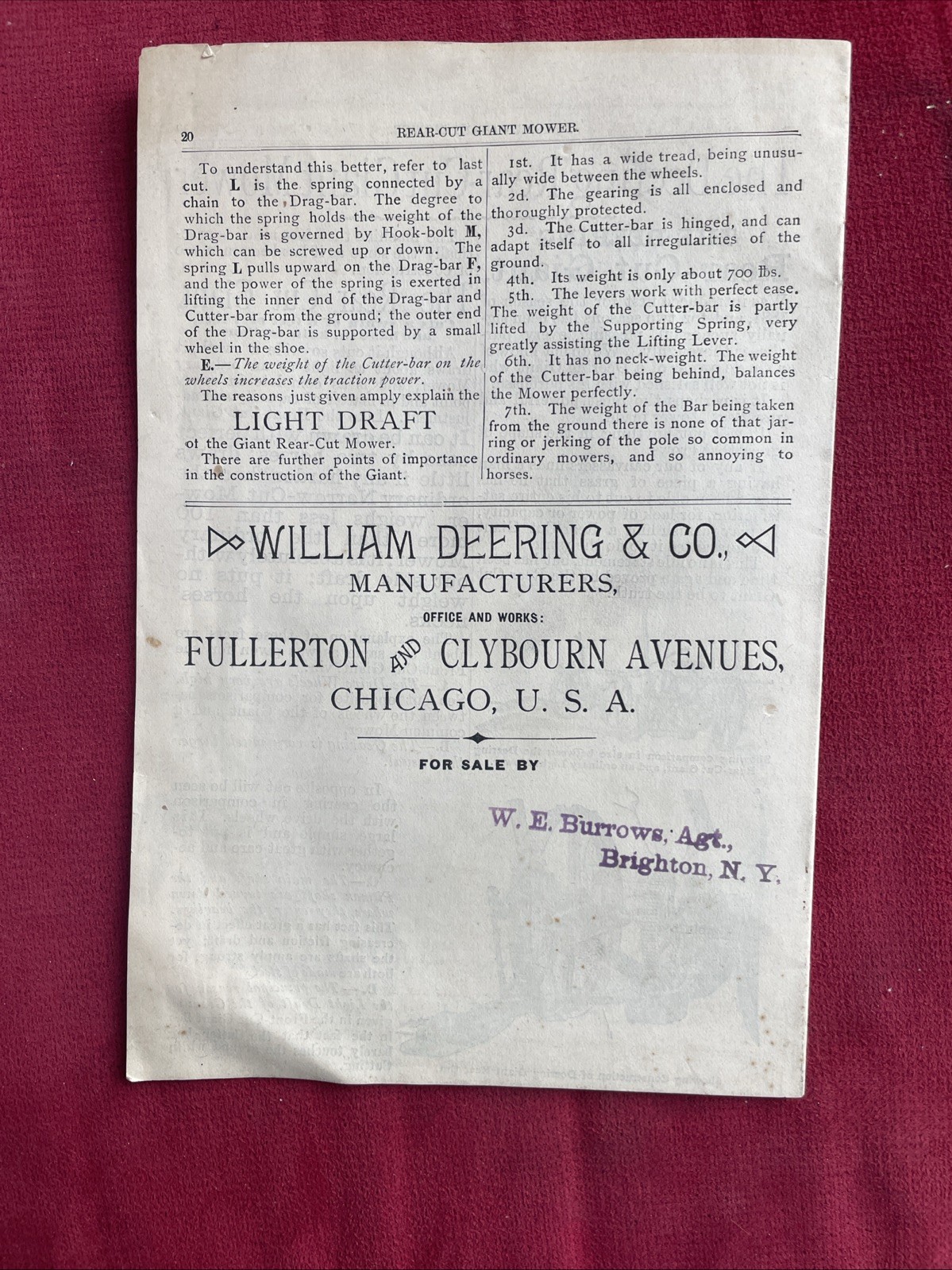 1886 The New Deering Mower ILLUSTRATED BROCHURE ORIG AGRICULTURE ADVERTISING