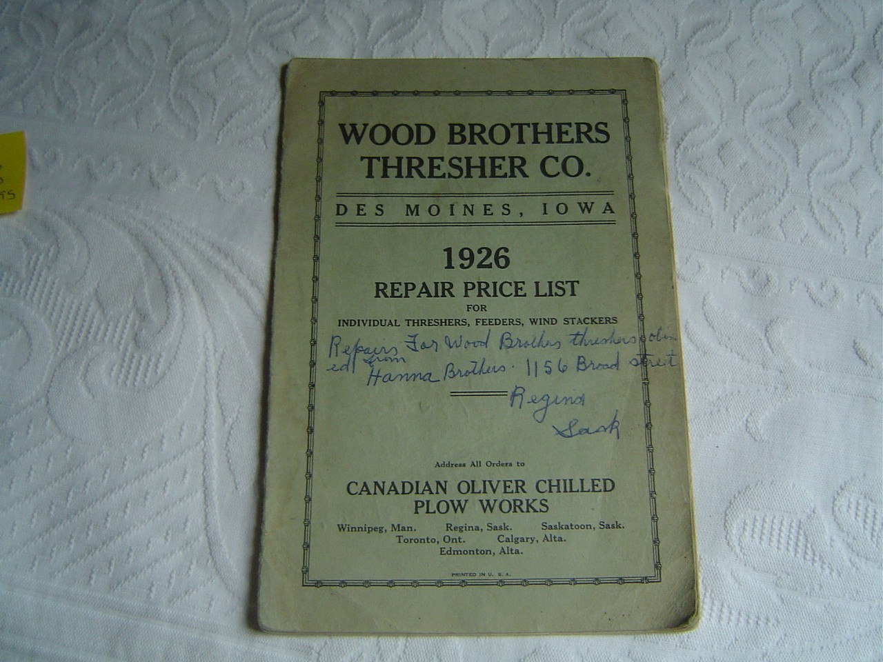 Wood Brothers Thresher Co Threshers Feeders Wind Stackers Repair Parts List Book