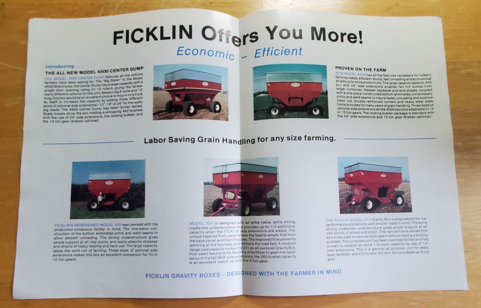 Ficklin Gravity Boxes Models 4500 435 231 213 Sales Brochure Pamphlet Specs