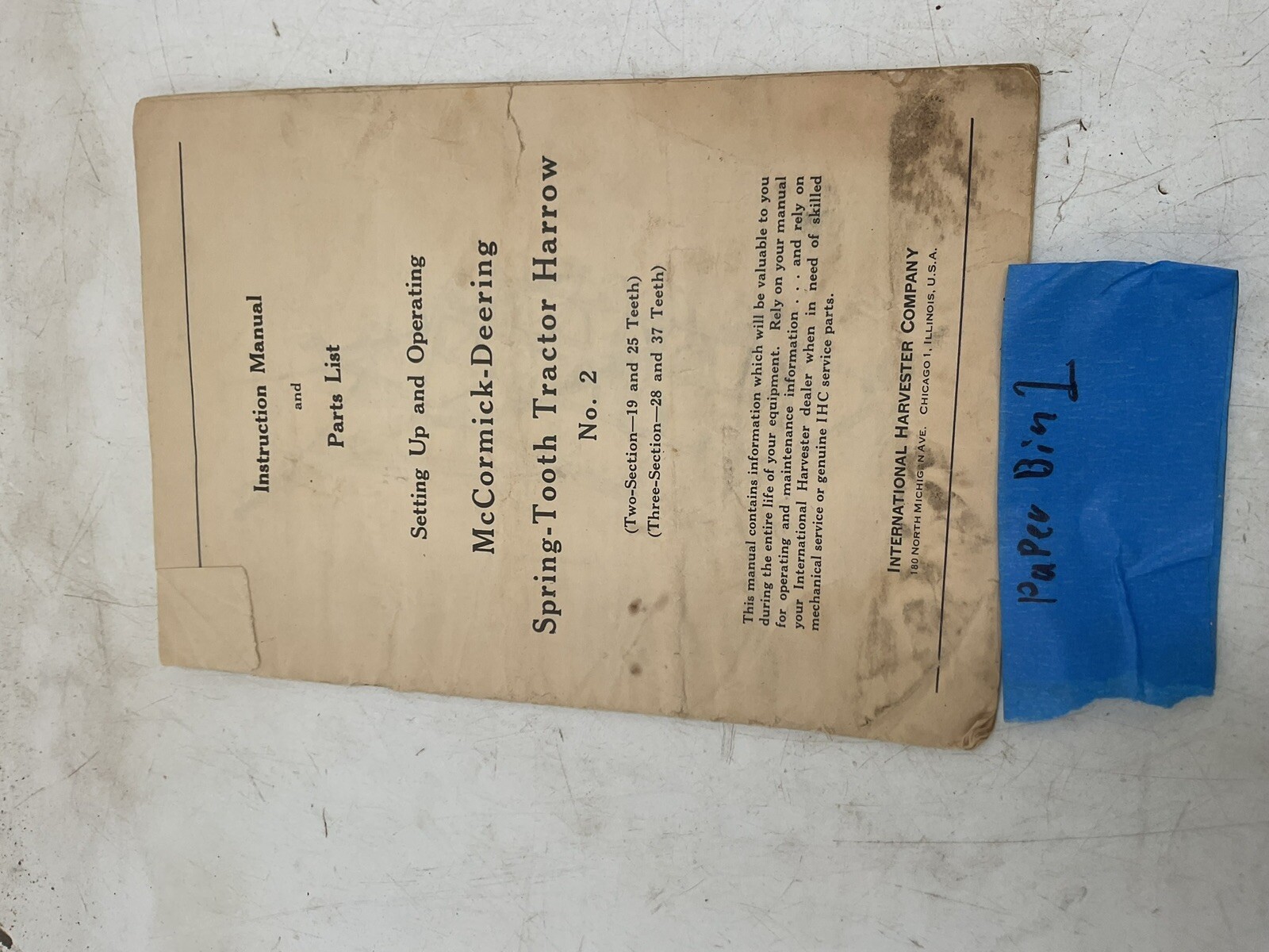 1947 McCormick Deering 2 Harrow Specs Agricultural Instruction Manual Parts List