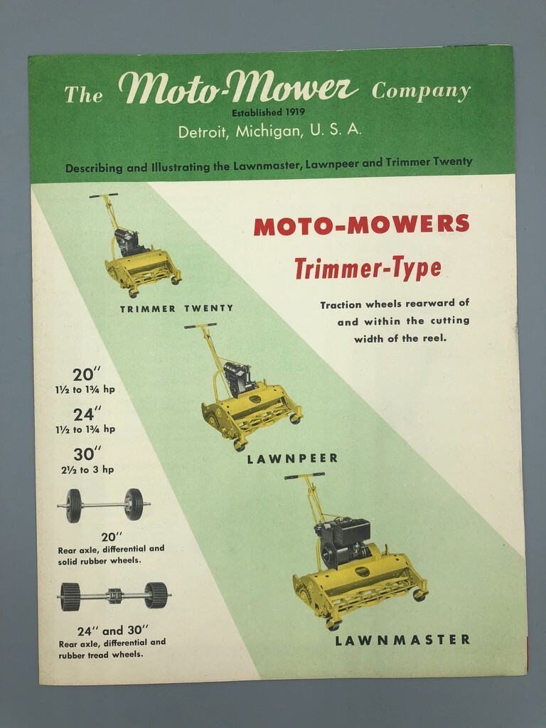 1940s MOTO-MOWER Green LAWN MOWER Vintage ADVERTISING Brochure BRIGGS & STRATTON