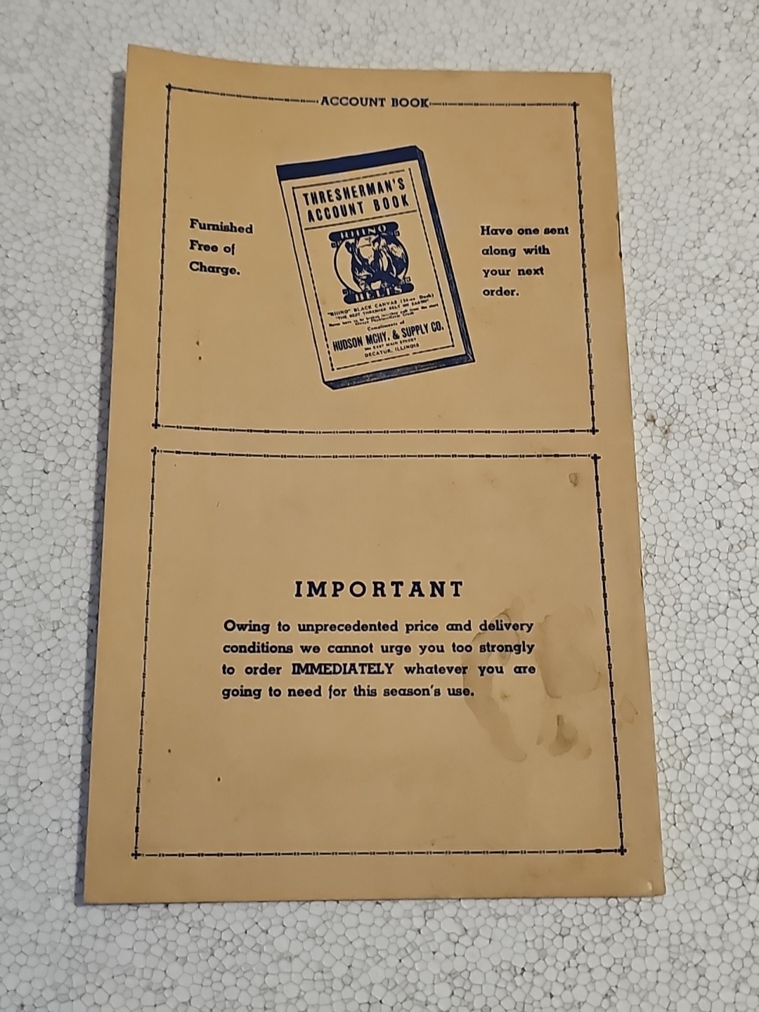 1942 Hudson Machinery Supply Catalog Decatur Illinois Thresher Supplies