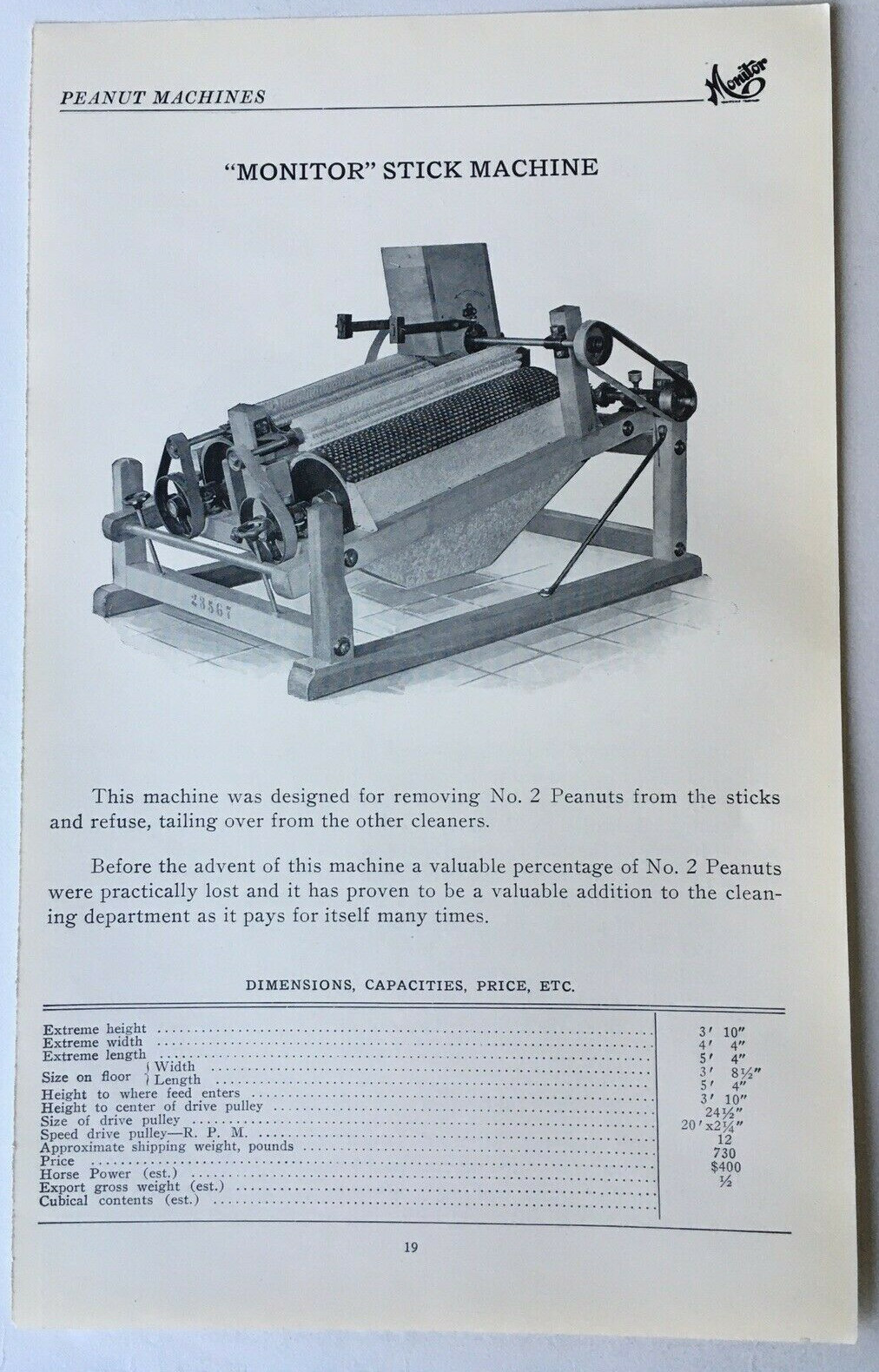 Vintage Original 1920 Industrial Ad “Stick Machine” by Monitor