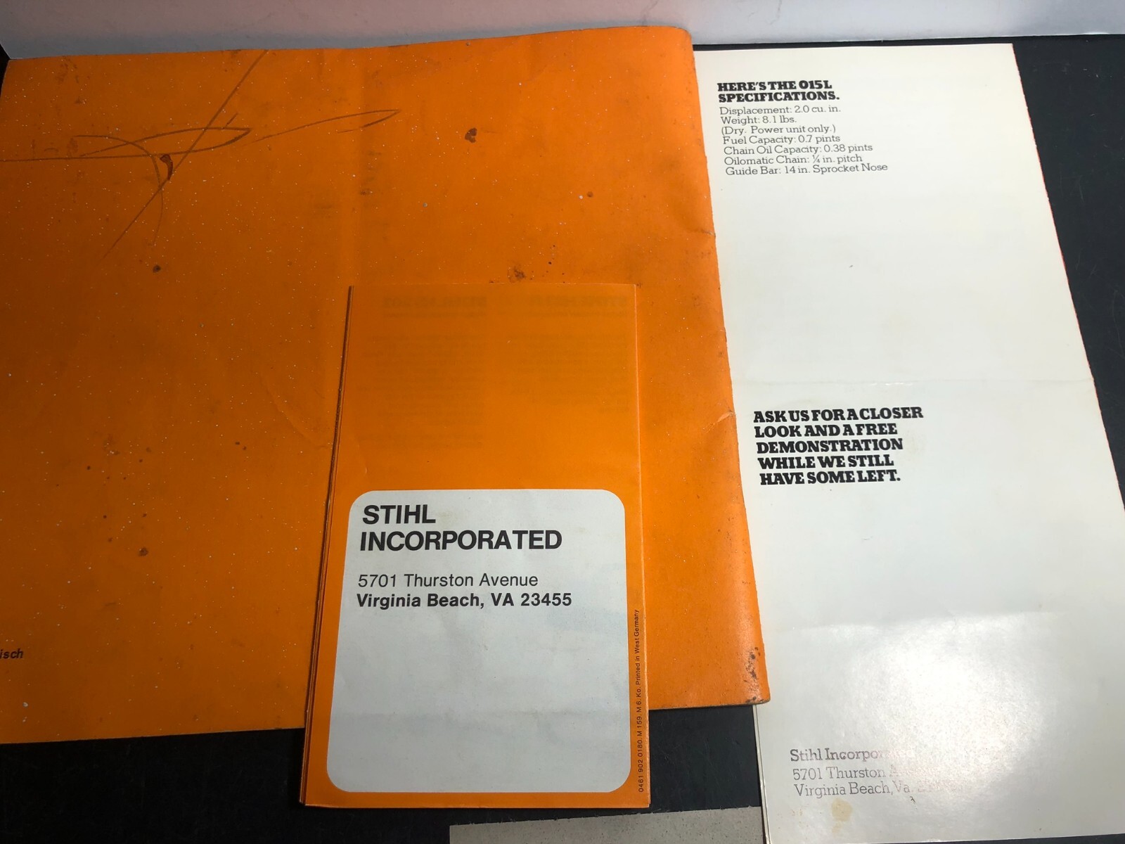 Stihl Chainsaw Owner’s Manual, Brochure, Sales Receipt