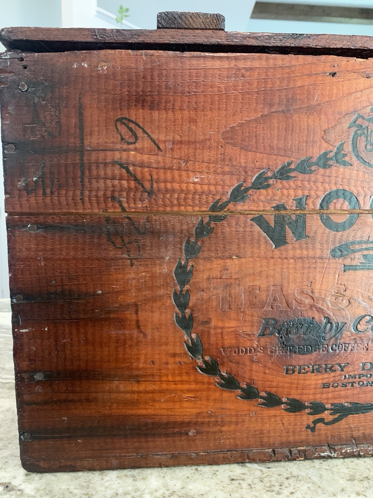 Wood&rsquo;s TEAS & COFFEE BOSTON Mass Wood CRATE Box Early 1900&rsquo;s