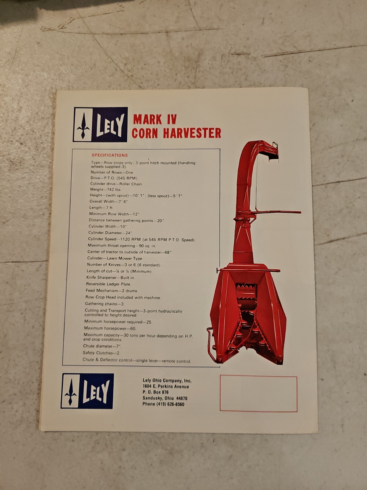 Vintage Lely Corn Harvester Dealer Sales Brochure